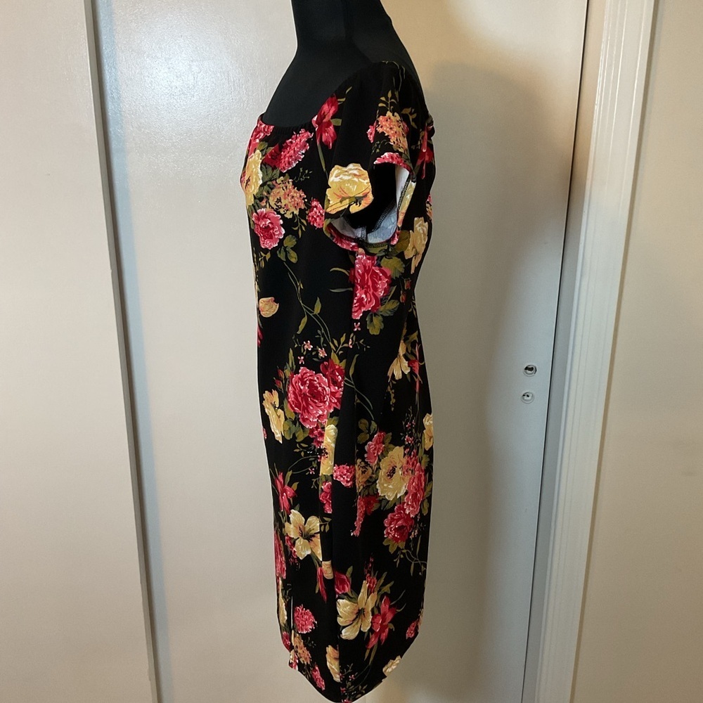 Floral Chic Black Lace Mini Dress 1XL Plus Off The Shoulder Cocktail Night Out - Picture 6 of 8